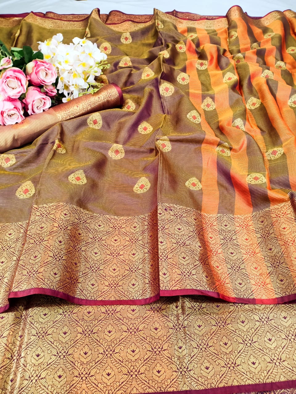 Pure Cotton silk saree and contrast Matching Blouse 