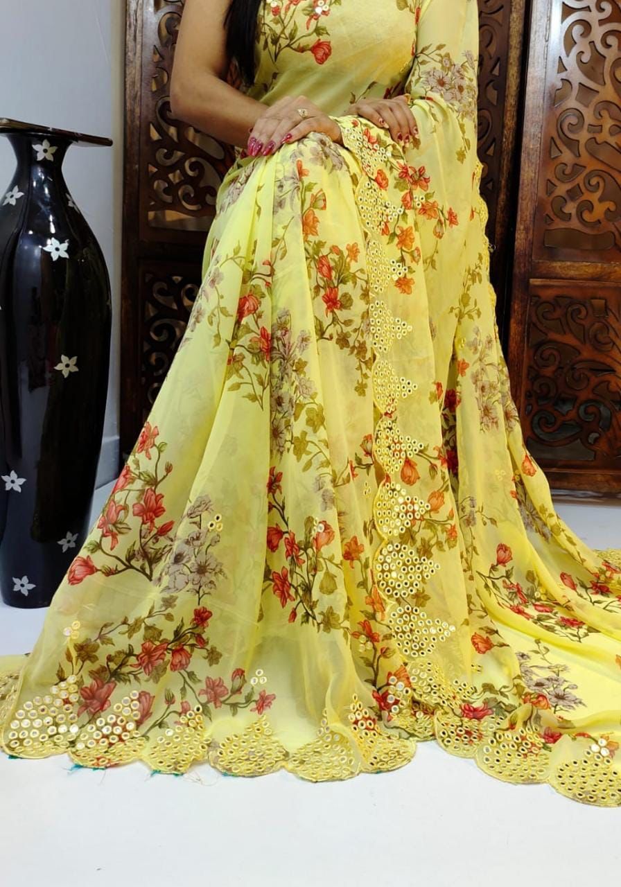 Soft Georgette sarees with Bangalori cotton Blouse 