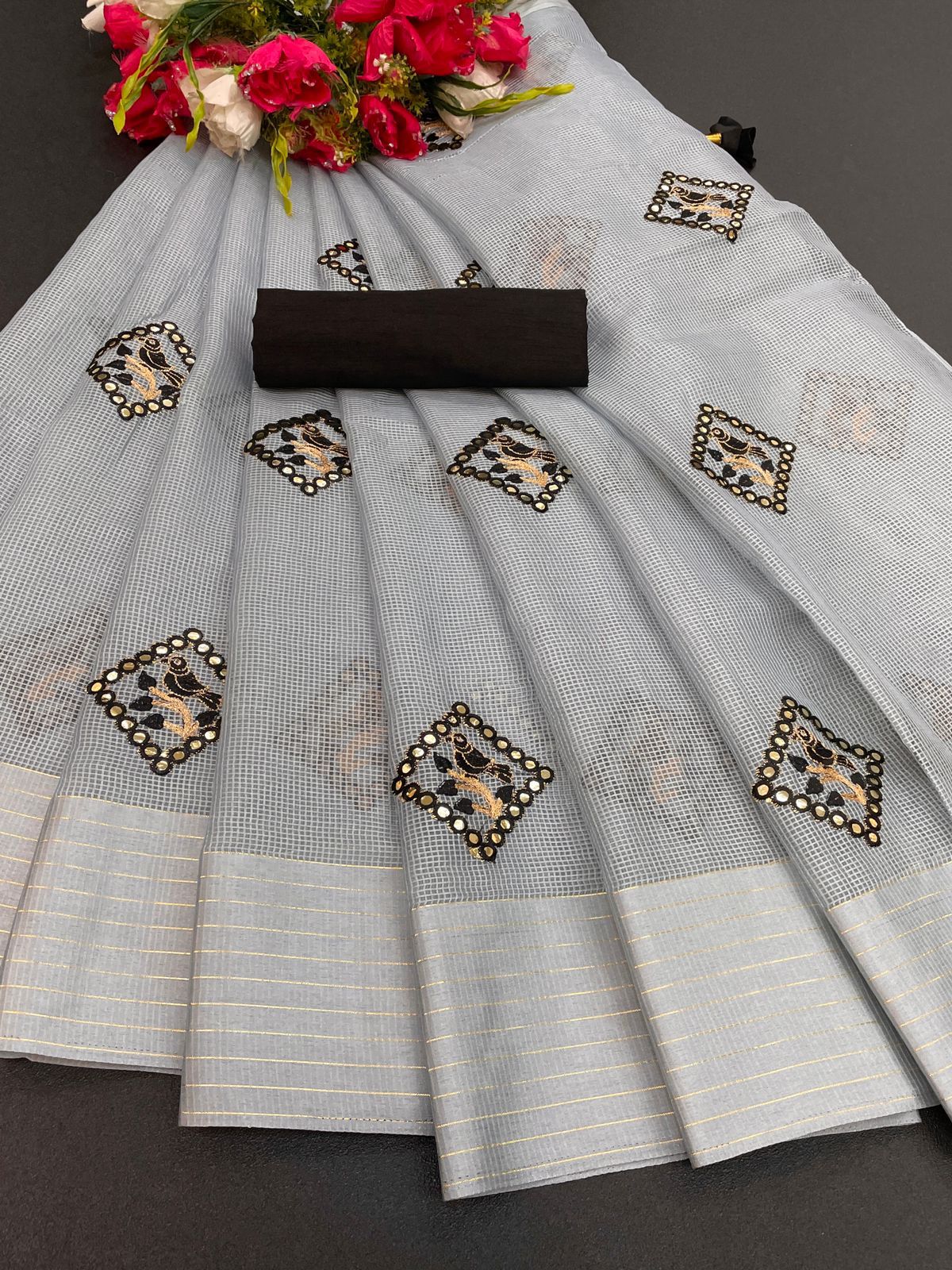 Cotton silk saree with gold jari 
