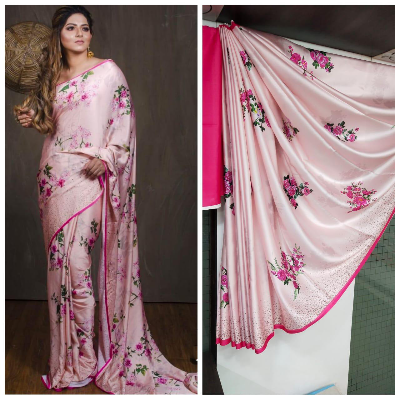 Imported silk sartin with Blouse and Pallu 