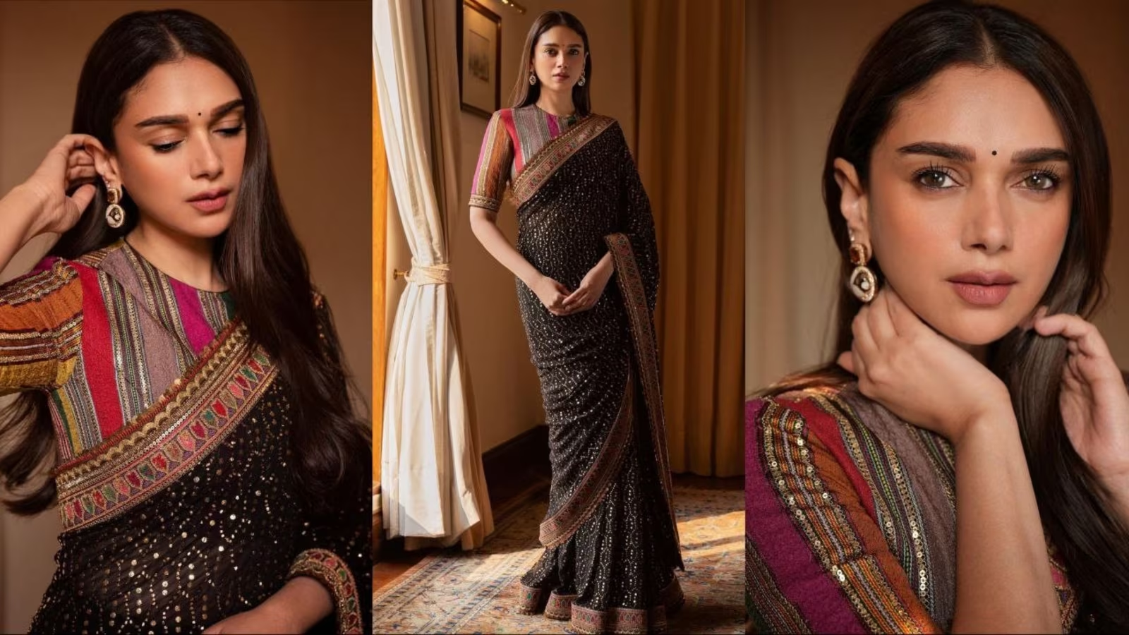 Aditi Rao Hydari Stuns in Sabyasachi Saree, Elegantly Embracing Regal Glamour for the Wedding Season's Ethnic Fashion Statement.