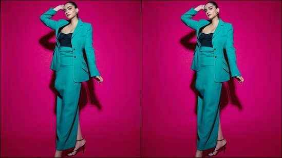 Sonam Kapoor Masters Fashion with a Bralette, Blazer, and Slit Skirt Ensemble