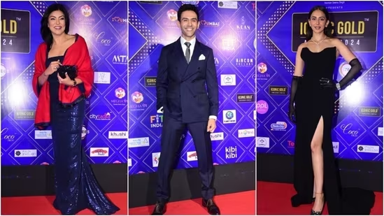 Sushmita Sen and Rakul Preet Singh Shine in Graceful Gowns, While Kartik Aaryan Impresses in a Stylish Suit at Awards Ceremony.