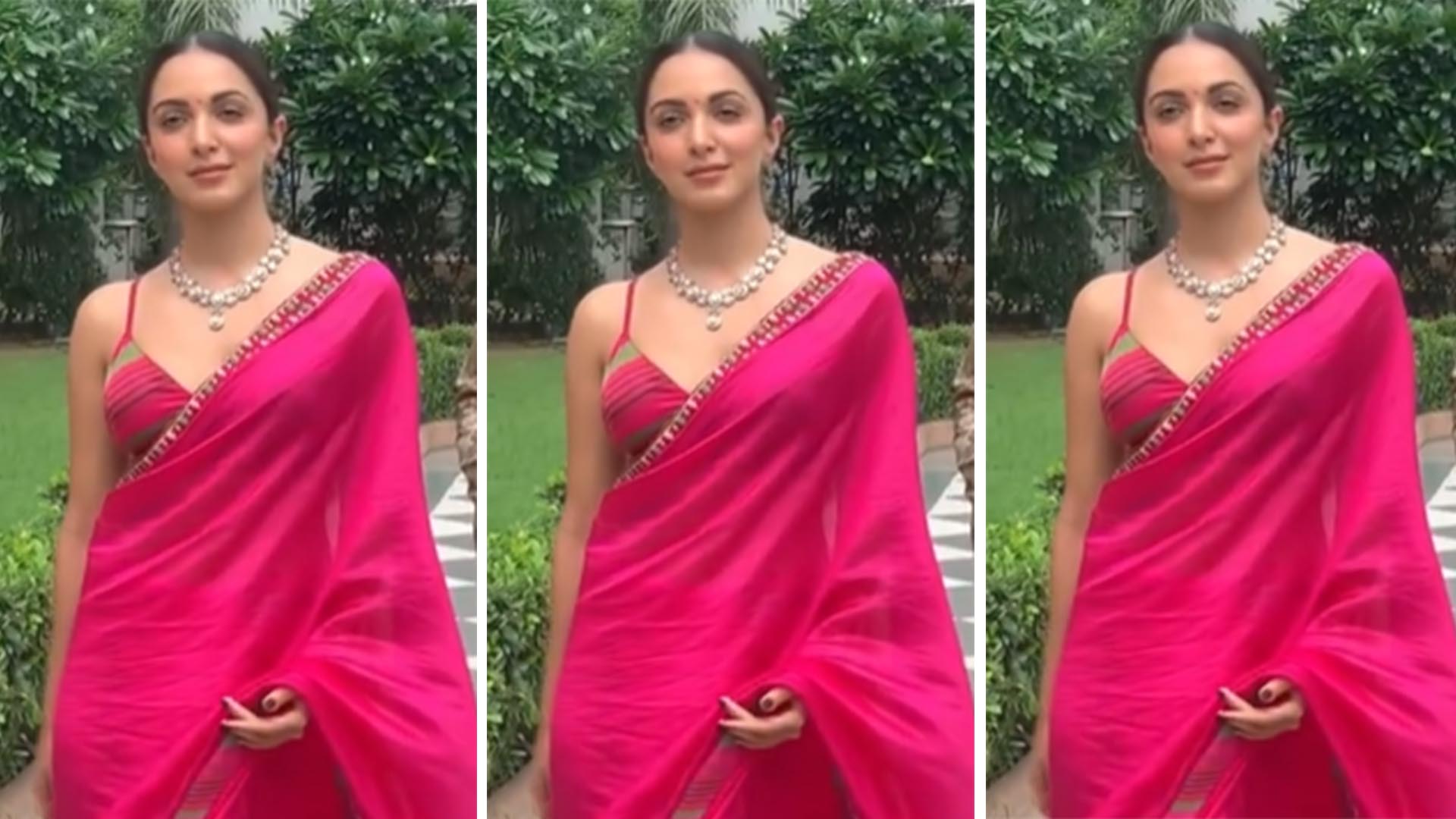Kiara Advani's Hot Pink Saree and Bralette, A Stylish Summer Journey