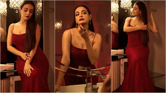  "Dia Mirza Shines in a Gorgeous Red Gown, Exuding Valentine's Day Elegance"